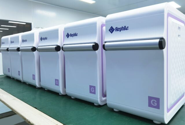 Row of Rephile laboratory equipment on table
